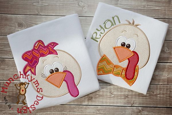 Munchkyms Turkey Boy and Girl Applique | Machine Embroidery Designs by JuJu