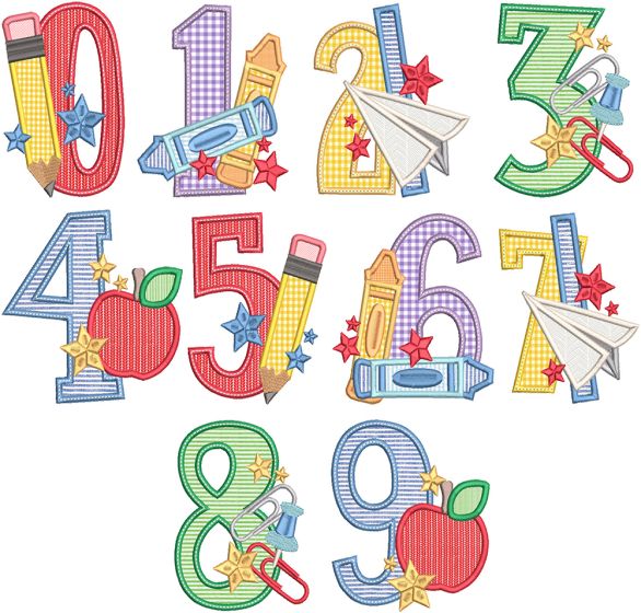 Back To School Numbers | Machine Embroidery Designs by JuJu