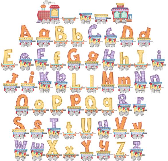 Train Alphabet Applique | Machine Embroidery Designs by JuJu