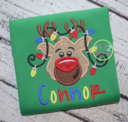 Reindeer Head Lights Applique | Machine Embroidery Designs by JuJu