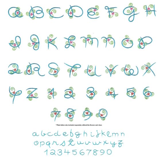 Bloomin Alphabet Machine Embroidery Designs by JuJu