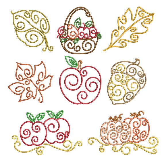 Swirly Autumn Motifs Machine Embroidery Designs by JuJu
