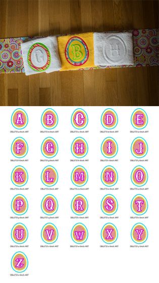 Embossed Easter Egg Monogram Alphabet Machine Embroidery Designs by JuJu