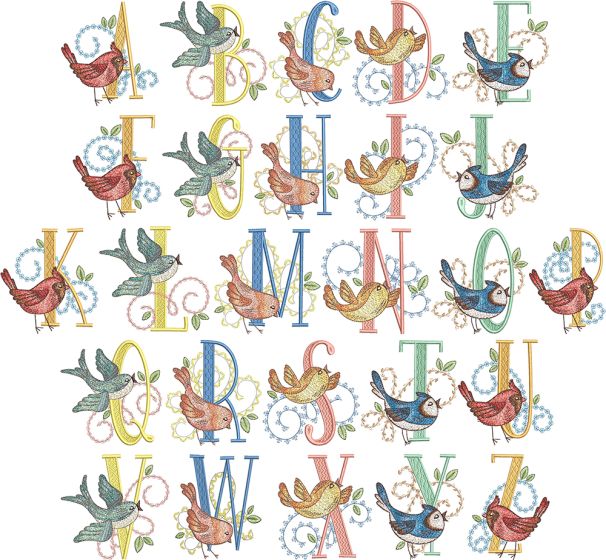 Beautiful Birds Alphabet | Machine Embroidery Designs by JuJu