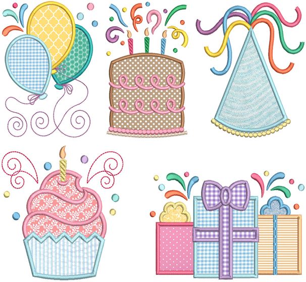 Birthday Celebration Applique | Machine Embroidery Designs by JuJu