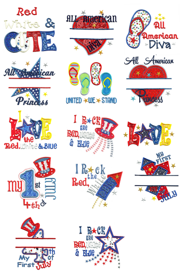 All American Applique Machine Embroidery Designs by JuJu 