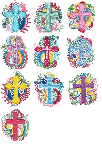 Ornate Mehndi Applique Crosses Machine Embroidery Designs by JuJu