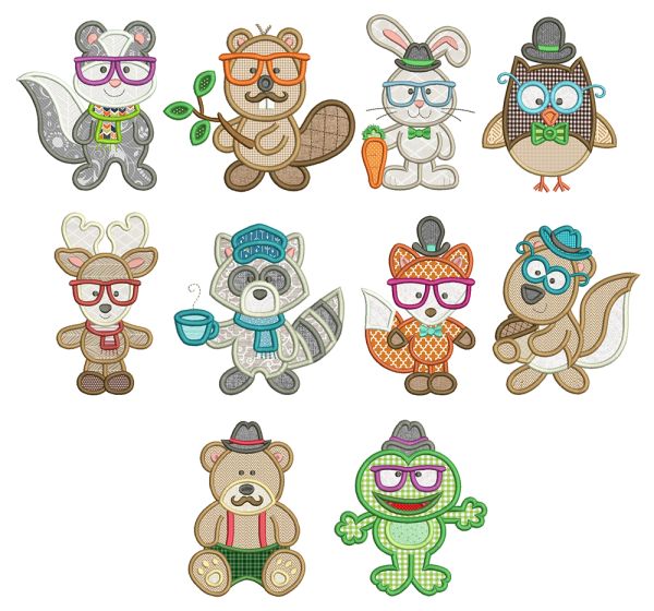Woodland Hipsters Applique Machine Embroidery Designs By JuJu
