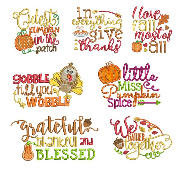 Fall Autumn Harvest Sayings Word Art Machine Embroidery Designs by JuJu

