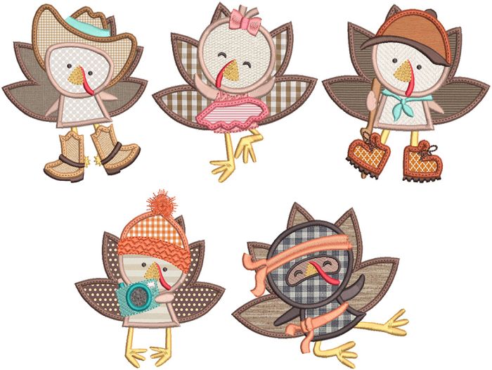 Festive Turkeys 1 | Machine Embroidery Designs by JuJu