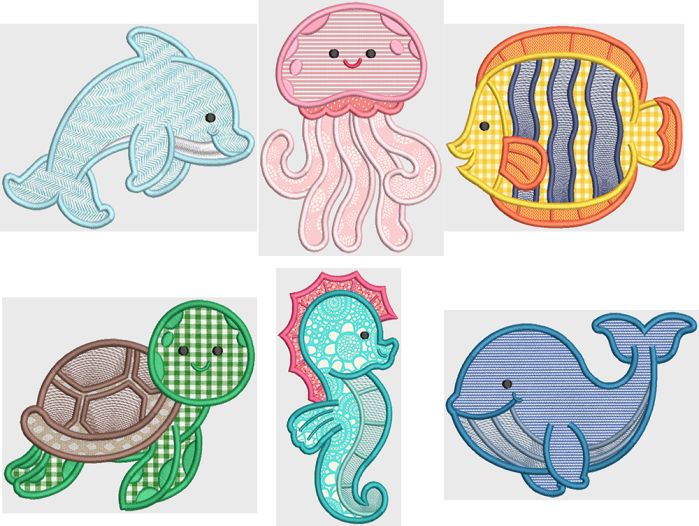 Sweet Sea Friends Machine Embroidery Designs by JuJu