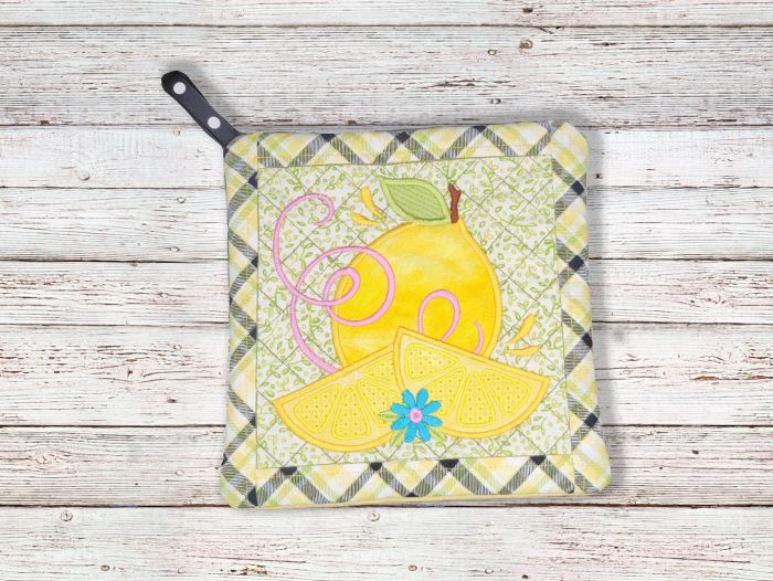 ITH Fresh Lemons Potholder 1 | Machine Embroidery Designs by JuJu