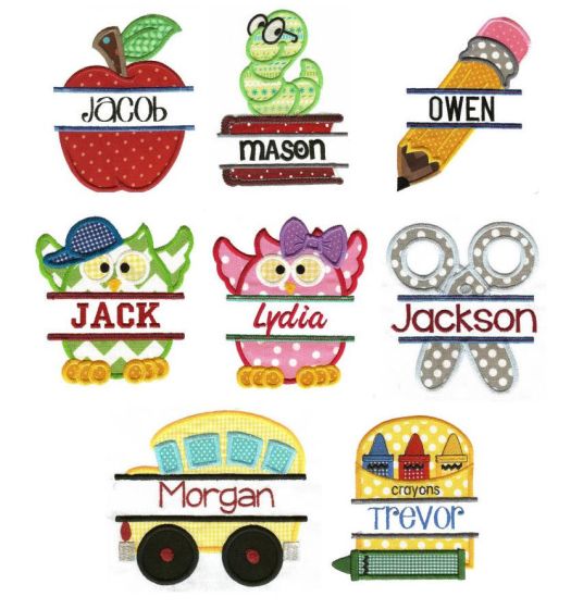 Split Back to School Applique Machine Embroidery Designs by JuJu
