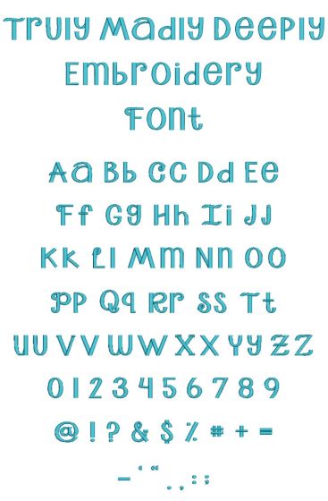 Truly Madly Deeply Embroidery Font Machine Embroidery Designs by JuJu