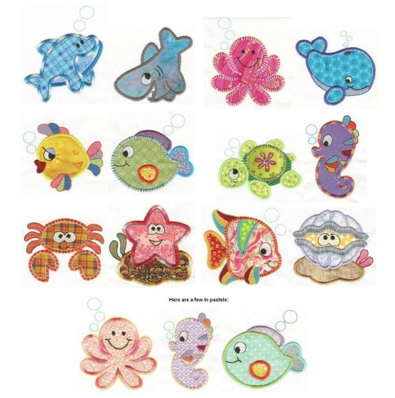 Critters of the Sea Applique Machine Embroidery Designs by JuJu 