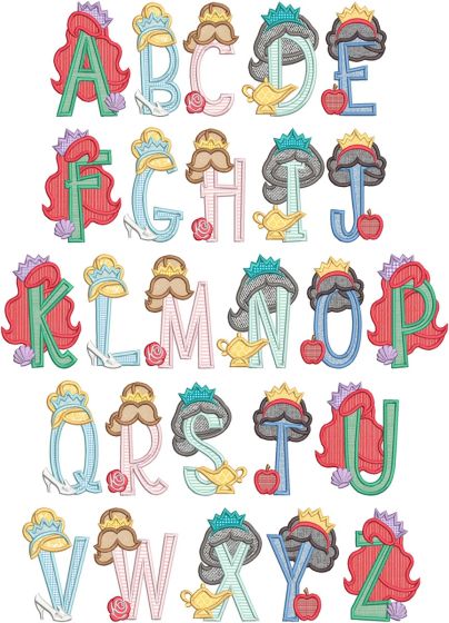 Princess Hair Alphabet | Machine Embroidery Designs by JuJu