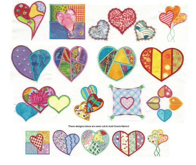 Patchwork Hearts Applique Machine Embroidery Designs by JuJu 