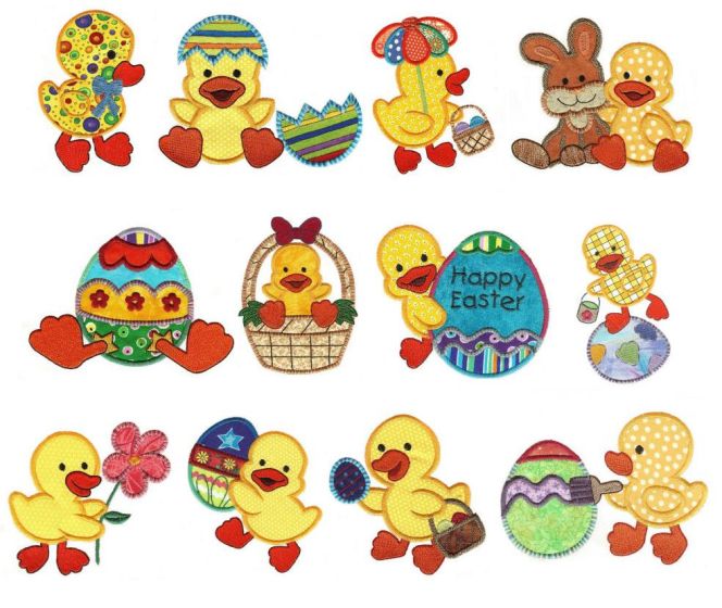 Easter Ducks Applique Machine Embroidery Designs by JuJu 