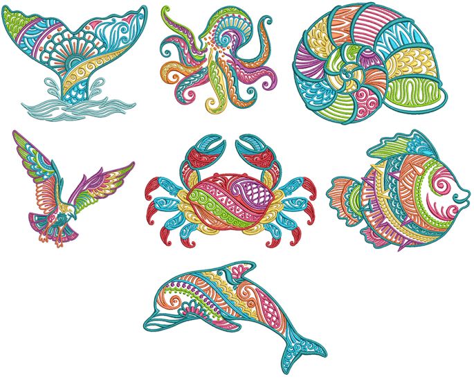 Mehndi Sea Life Set 3 Machine Embroidery Designs by JuJu