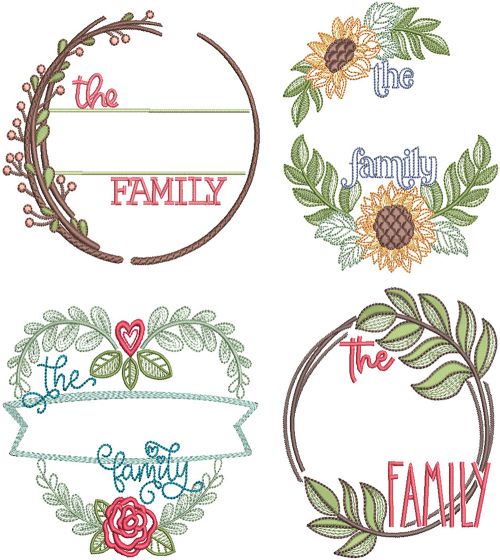 Family Wreaths 1 | Machine Embroidery Designs by JuJu
