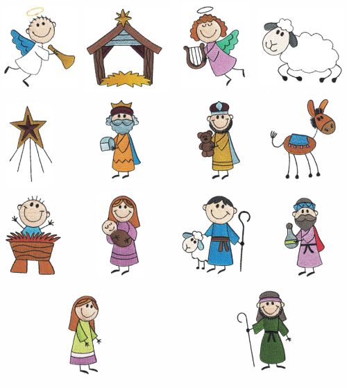 Stix Christmas Nativity Filled Machine Embroidery Designs by JuJu