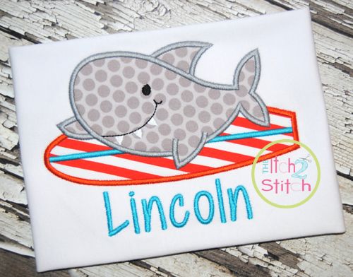 Shark Surfboard Applique | Machine Embroidery Designs by JuJu
