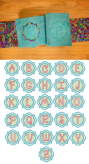 Quatrefoil Embossed Monogram Alphabet Machine Embroidery Designs by JuJu