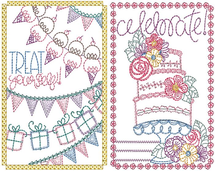Celebration Greeting Cards Set 4 | Machine Embroidery Designs by JuJu