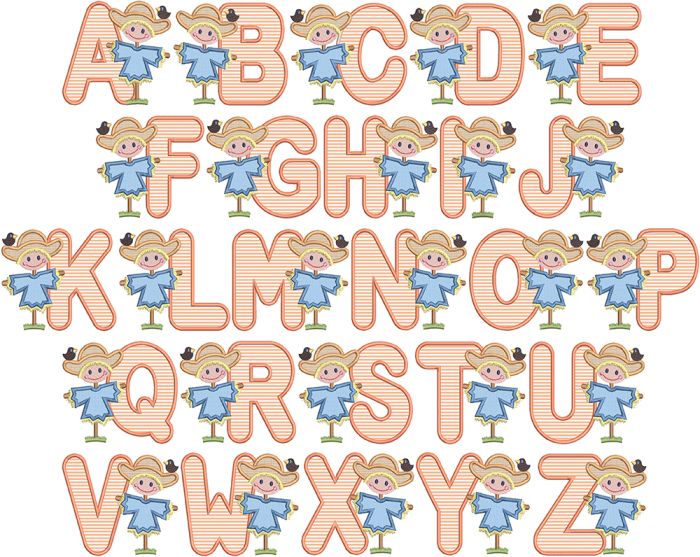 Scarecrow Boy Applique Alphabet | Machine Embroidery Designs by JuJu