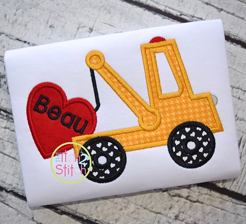 Tow Truck Heart Applique | Machine Embroidery Designs by JuJu