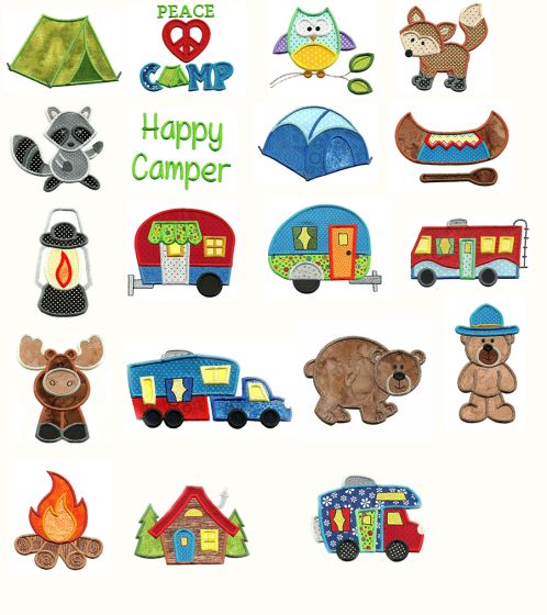 Go Camping Applique Machine Embroidery Designs by JuJu 