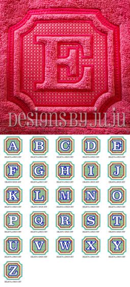 Preppy Embossed Monogram Alphabet Machine Embroidery Designs by JuJu