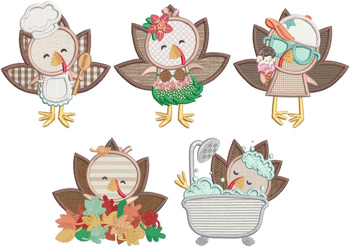 Festive Turkeys 2 | Machine Embroidery Designs by JuJu