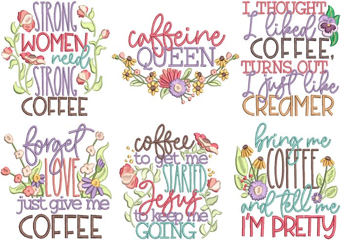 Coffee Date Word Art 1 | Machine Embroidery Designs by JuJu