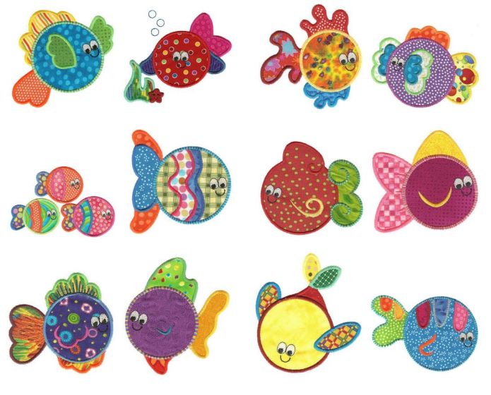 Simply Sweet Fishies Applique Machine Embroidery Designs by JuJu 