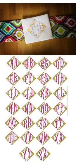 Elegant Swirls Diamond Monogram Machine Embroidery Designs by JuJu