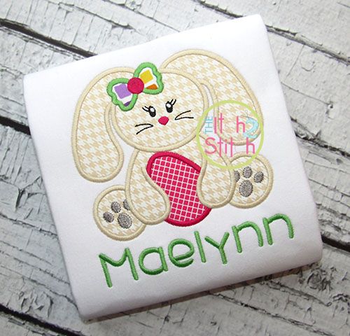 Sitting Bunny Egg Girl Applique | Machine Embroidery Designs by JuJu
