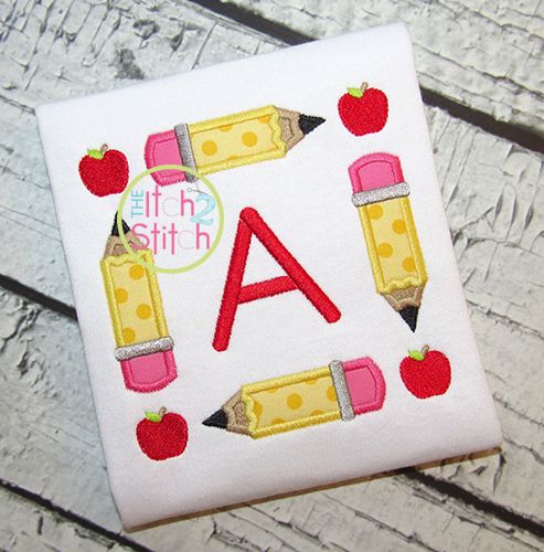 Pencil School Apple Frame Applique | Machine Embroidery Designs by JuJu