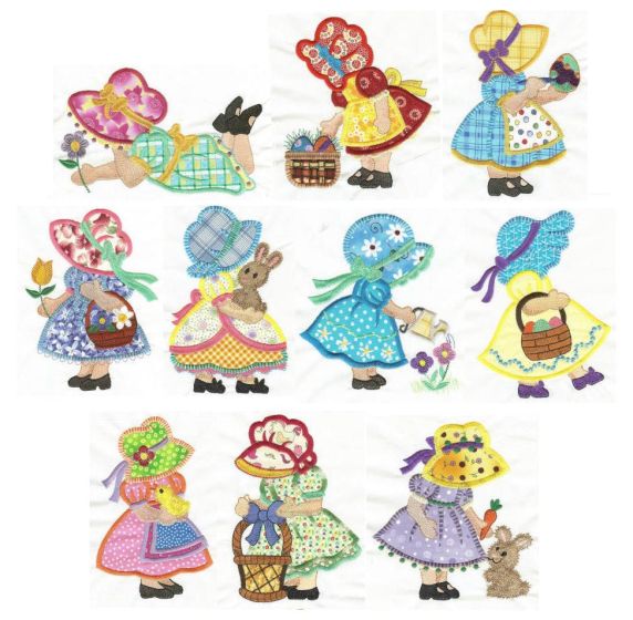 Jumbo Easter Sunbonnets Applique Machine Embroidery Designs by JuJu 
