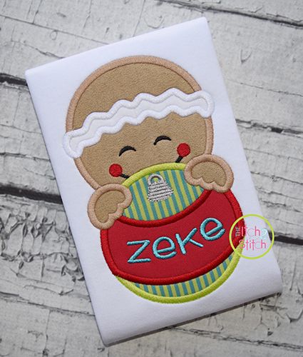 Gingerbread Boy Ornament Peeker Applique | Machine Embroidery Designs by JuJu