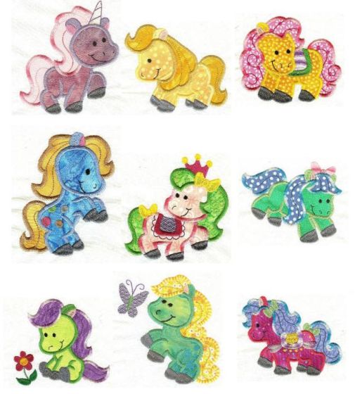 Pretty Ponies Applique Machine Embroidery Designs by JuJu 