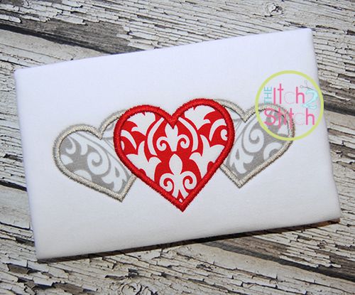 3 Hearts Trio Applique | Machine Embroidery Designs by JuJu