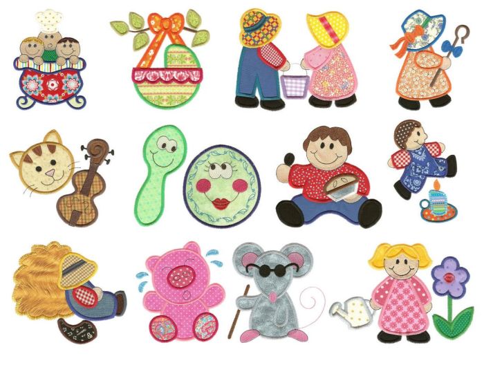 Nursery Rhymes Set 2 Applique Machine Embroidery Designs by JuJu 