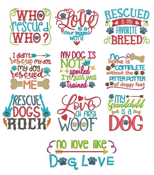 Dog Sayings Set 2 Machine Embroidery Designs by JuJu
