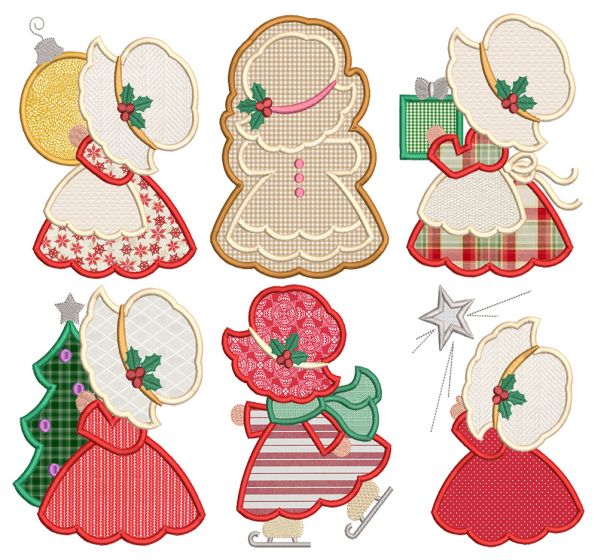 Sunbonnet Sue Returns Christmas Applique Machine Embroidery Designs by JuJu