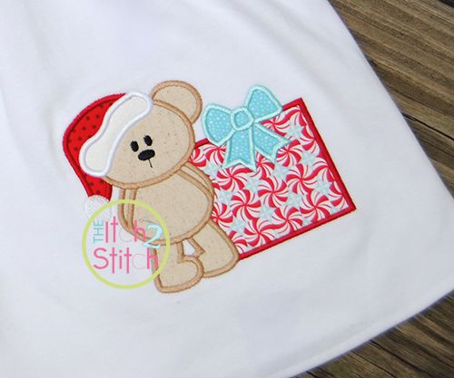 Christmas Bear Present Applique | Machine Embroidery Designs by JuJu