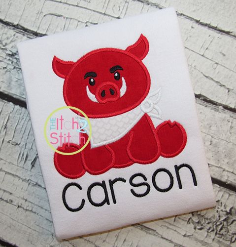 Sitting Hog Mascot Applique | Machine Embroidery Designs by JuJu