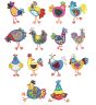 Funky Chickens Applique Machine Embroidery Designs by JuJu 