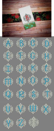 Elegant Damask Monogram Alphabet Machine Embroidery Designs by JuJu
