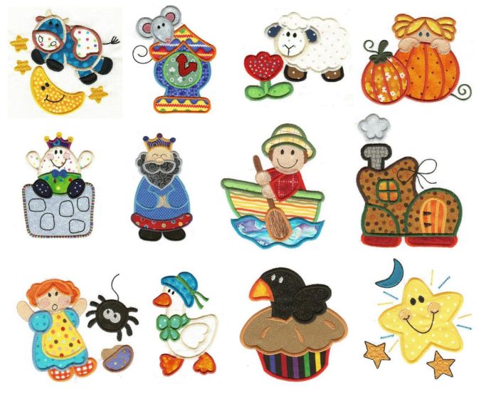Nursery Rhymes Applique Machine Embroidery Designs by JuJu 
